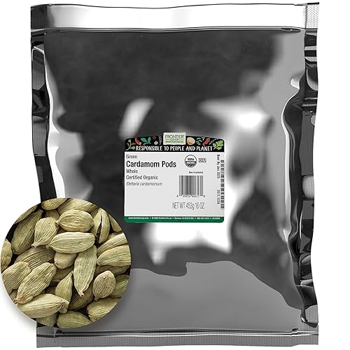 Frontier Co-op - Semillas de cardamomo verde orgánico, enteras, bolsa a granel de 1 libra