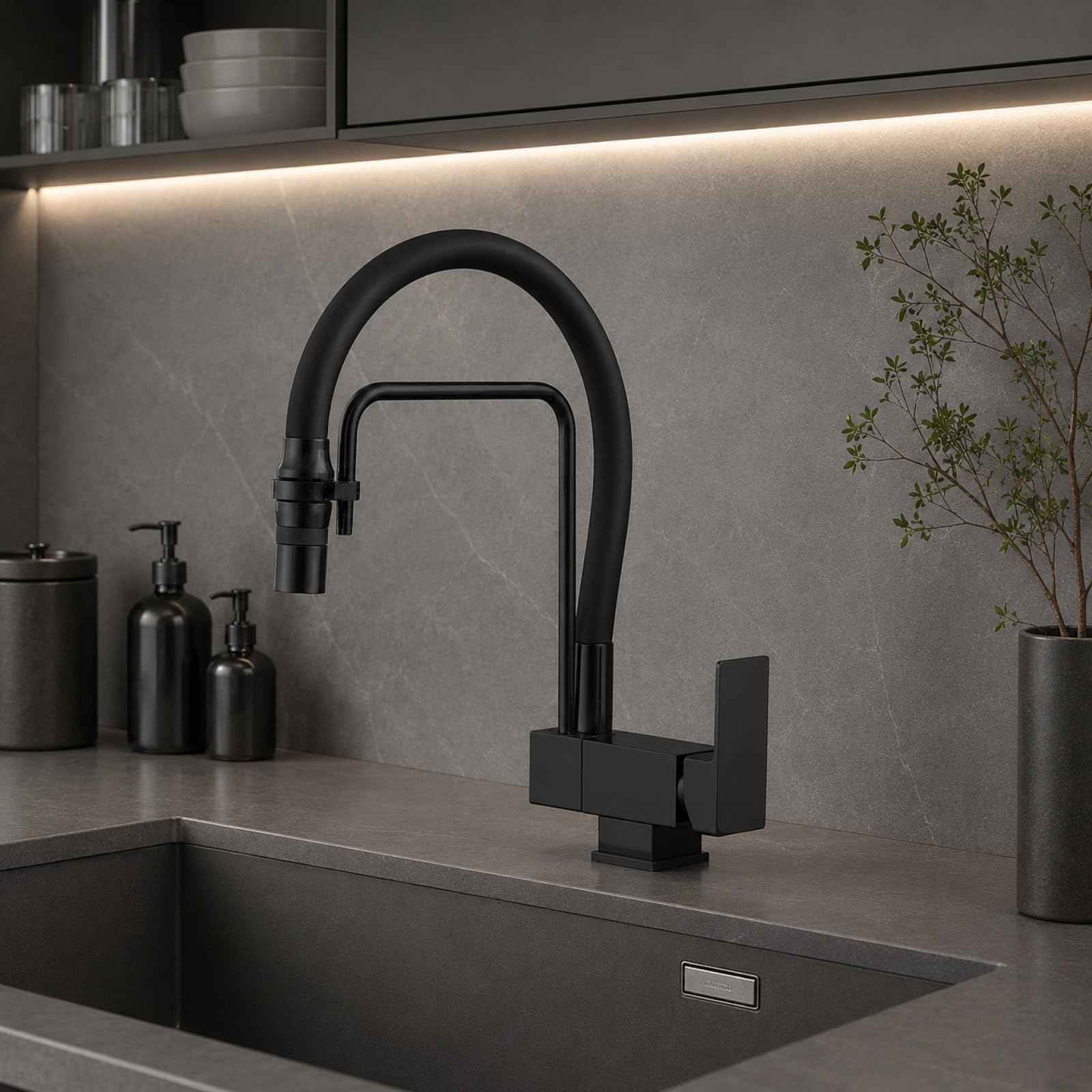 Fanjubei Black Kitchen Hot And Cold Silicone 90° Foldable Faucet