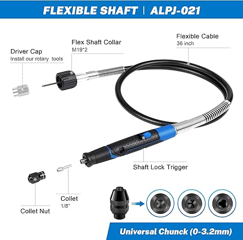 Miniatura 2 de SALIGTEKH Accesorio de herramienta rotativa de eje flexible, portabrocas sin llave de 132 pulgadas (0.031 in) a 18 pulgadas (0.126 in), cable de 36