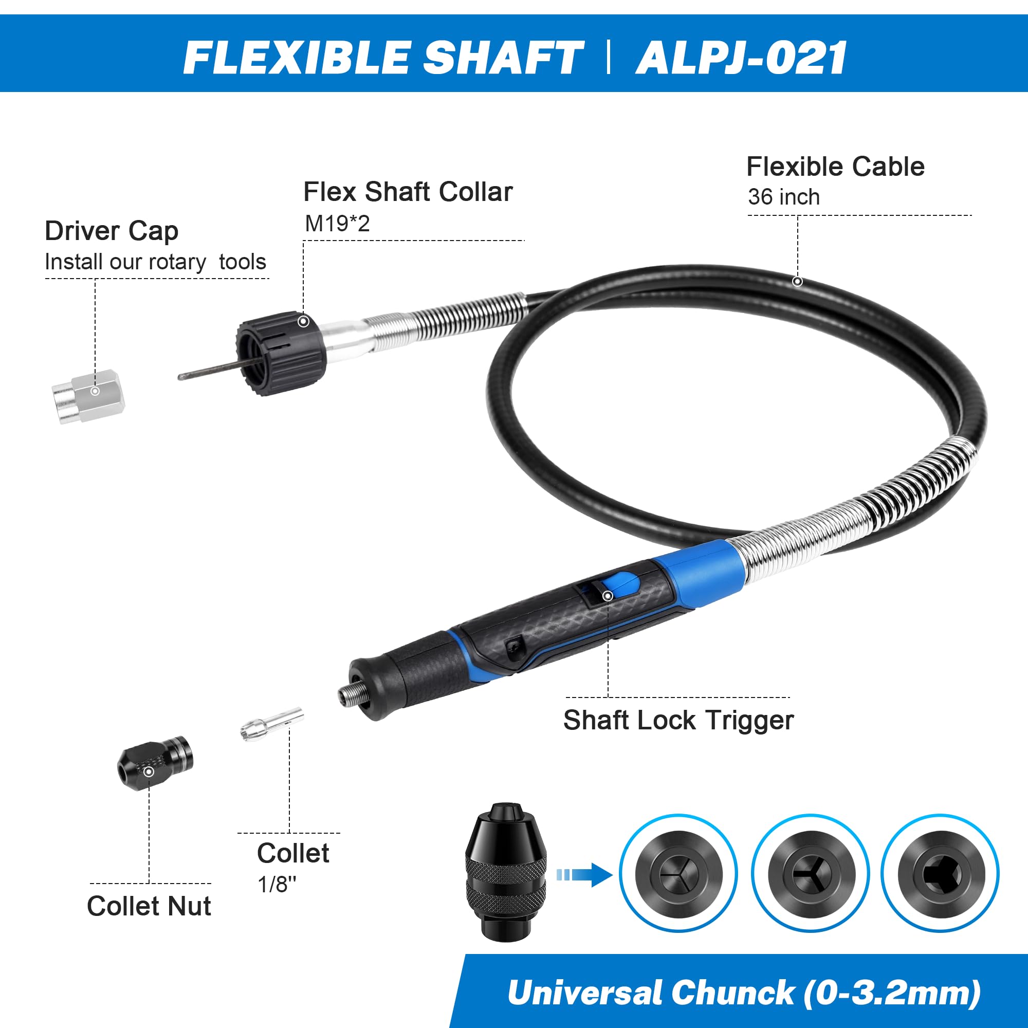 Accesorio de herramienta giratoria de eje flexible, portabrocas sin llave de 0,8 mm a 3,2 mm, cable de 91,4 cm de largo, flexibilidad con herramientas giratorias, bricolaje para grabar,