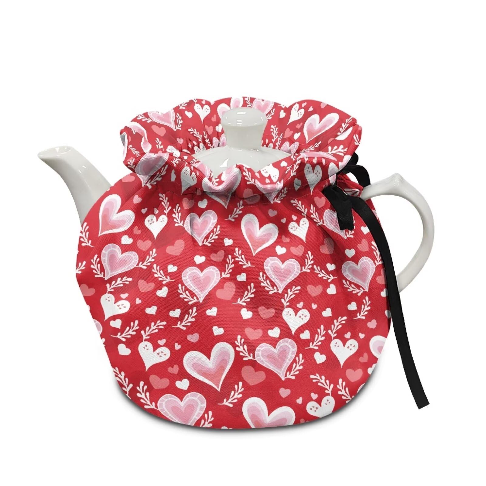 TODIYADDU Red Love Heart Tea Cozy for Tea Lovers Valentines Day Teapot Cozies Dust Cover with Insulation Pad Practical Kettle Cover Keep Breakfast Warmer Kitchen Home Decor for Wife Gifts, 1
