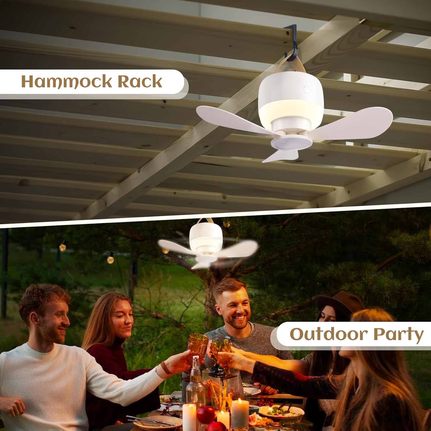 Camping Fan with Light, Wireless Rechargeable Hanging Fan, 8000Mah Portable Ceiling Fan for Tents,Beach,RV,Car Batter Operated Ceiling Fan