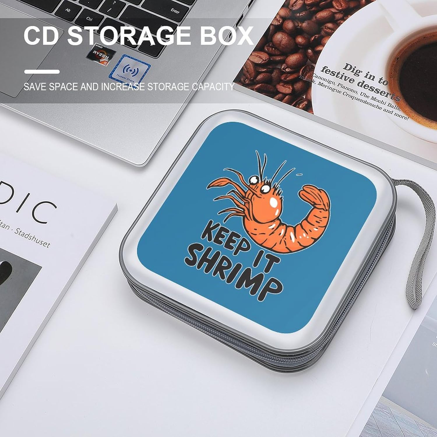 I Love Shrimp Keep It Shrimple CD Case Portable DVD Storage Box CD Wallet Holder Binder Organizer for Car Home