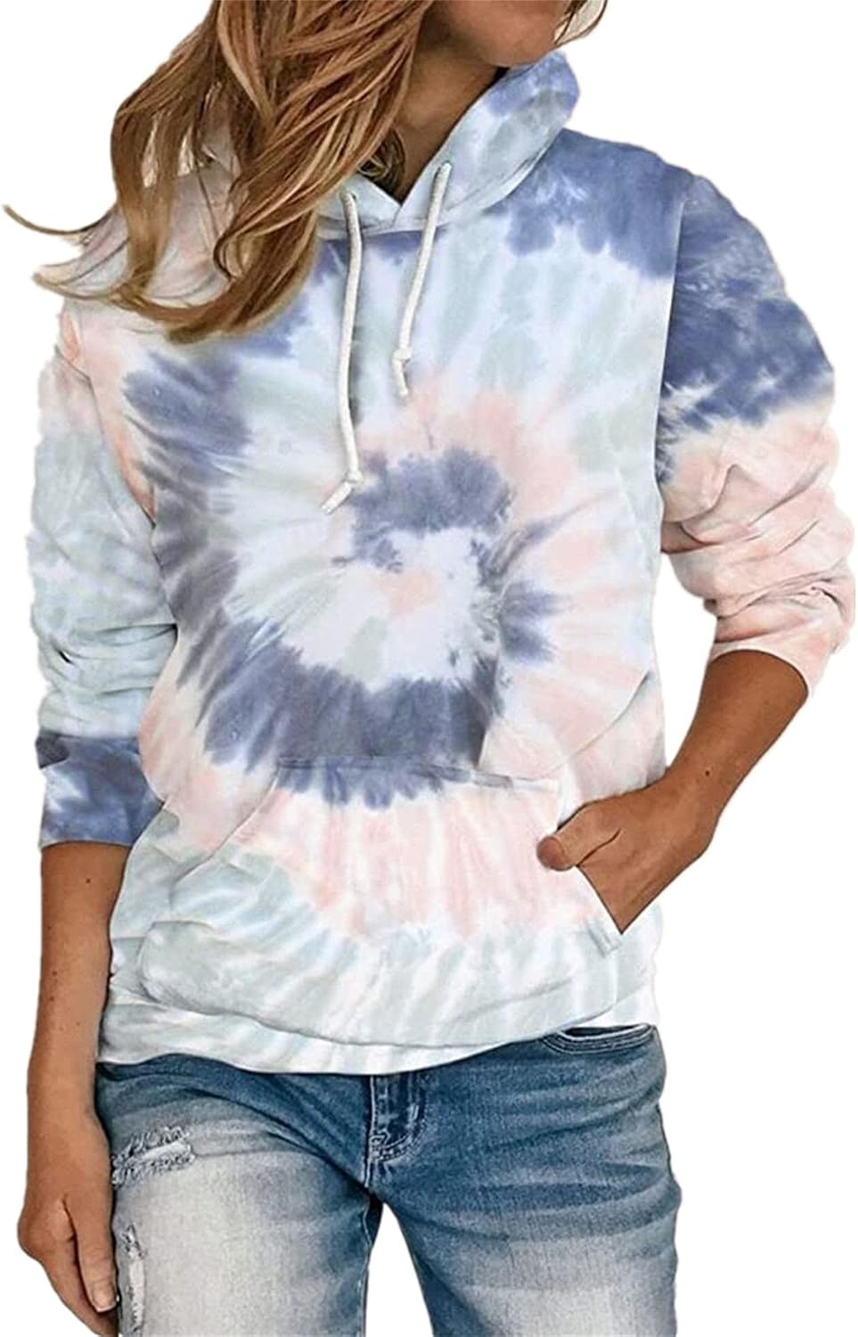 INSTANTARTS Women's Tie Dye Print Hoodie - Long Sleeve Loose Fit Pullover With Front Pocket & Drawstring