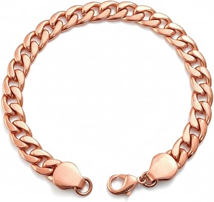 Handmade Copper Cuban Link Bracelet with Lobster Clasp 9 Inch Long - Rose Gold Link Bracelet Gifts for Women & Men
