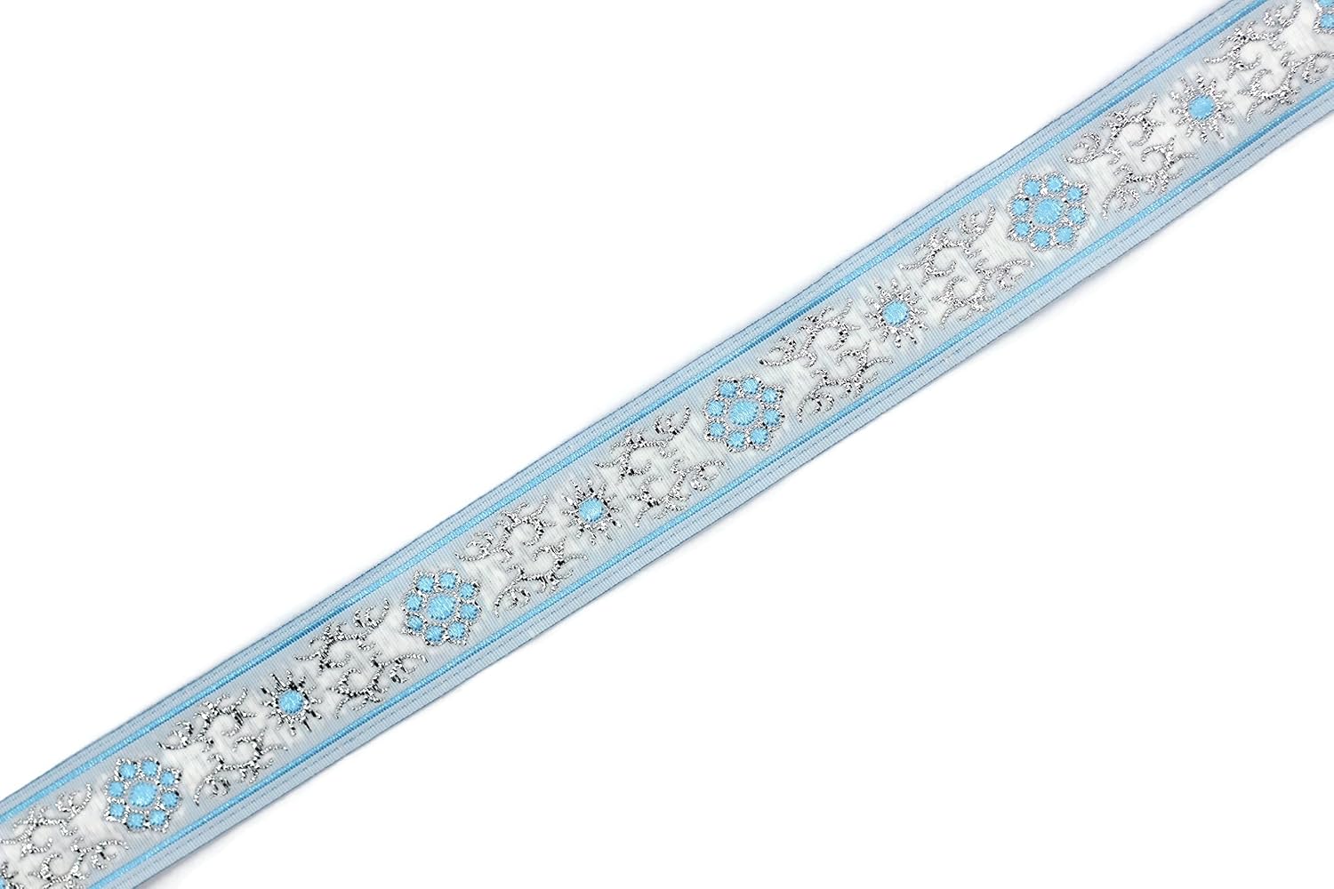 11 Yard Spool 0.62 inches Wide Metallic Blue&White Jacquard Ribbons Native American Embroidered Trim Trim Woven Jacquards Woven Border 16806