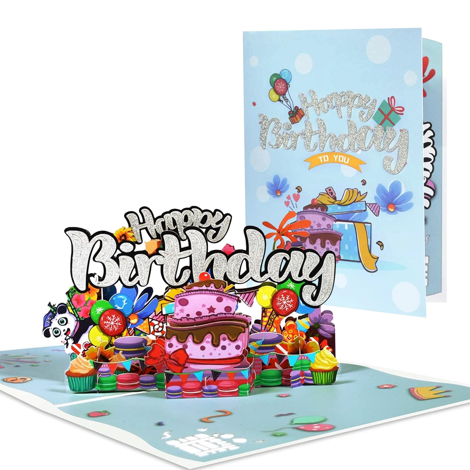 Luerbi Happy Birthday Pop Up Card, 3D Birthday Panda Cake Card, Birthday Greeting Cards with Envelopes, 3D Funny Birthday Card, Pop Up Birthday Cards