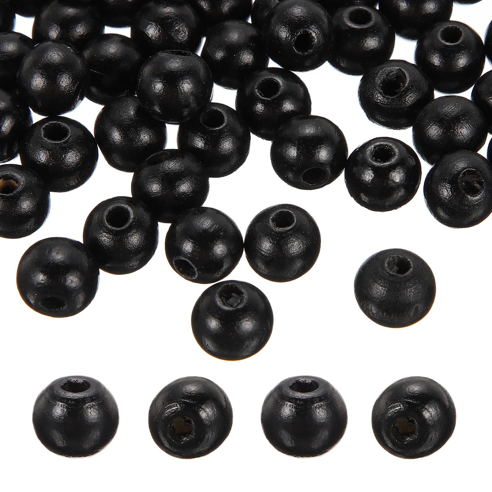 PATIKIL 300pcs 12mm Black Natural Wood Beads with 3-4mm Hole Unfinished Round Wooden Loose Spacer Balls Bulk for DIY Crafts Garland Macrame Farmhouse Decor Jewelry Making