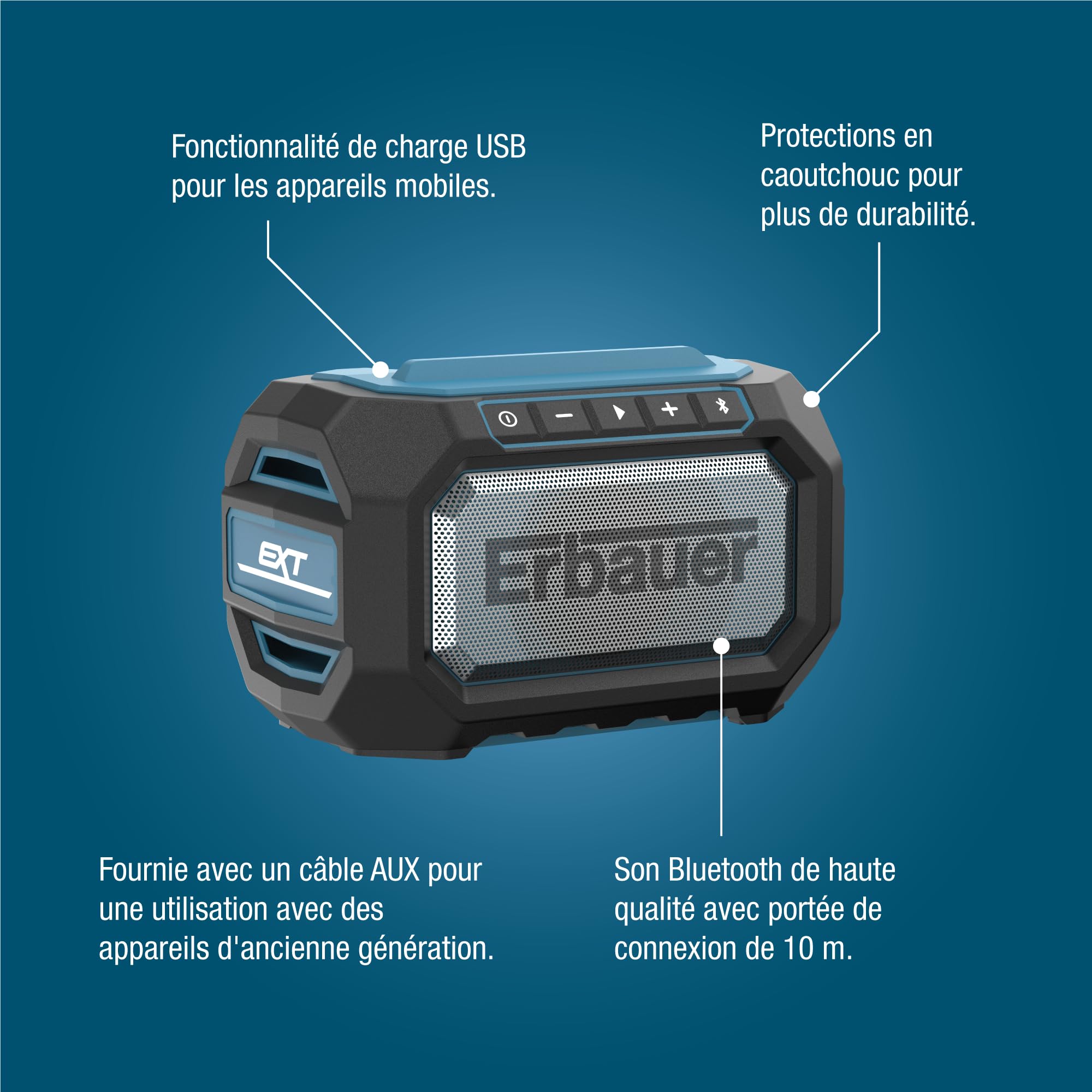 Erbauer ERI1109RDI Enceinte de Chantier sans Fil 18V (sans Batterie)