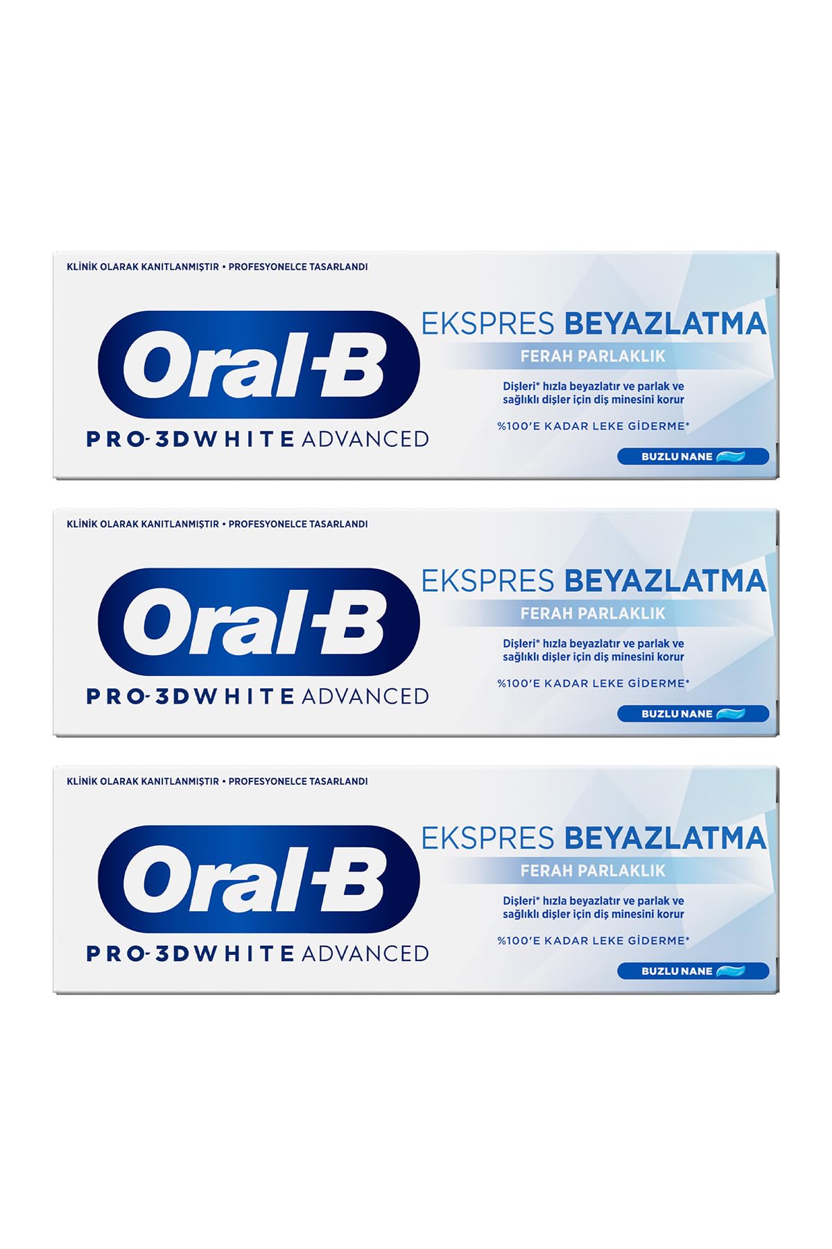 Oral-B Pro 3D White Advanced Ekspres Beyazlatma Ferah Parlaklık Diş Macunu 75 ml 3lü paket