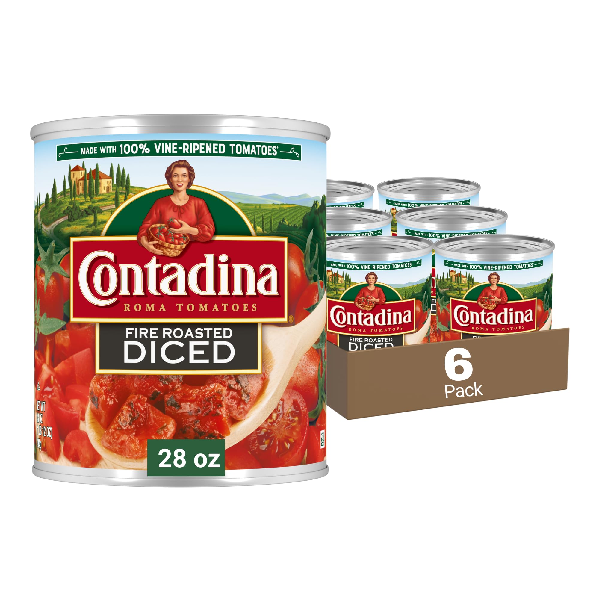 Fire Roasted Diced Tomatoes 28 oz Cans (Pack of 6)