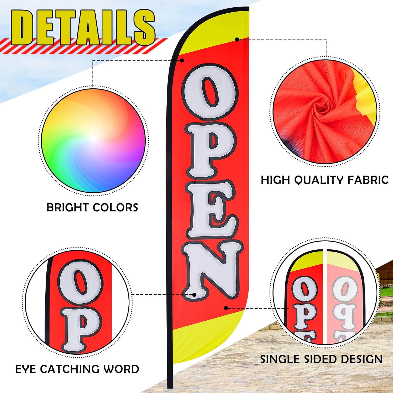 Fulmoon 4 Pcs Large Feather Open Flag 10.7 Feet Open Sign Flag Advertising Feather Banner for Outside Business Advertising (Hardware Not Included) - Image 4