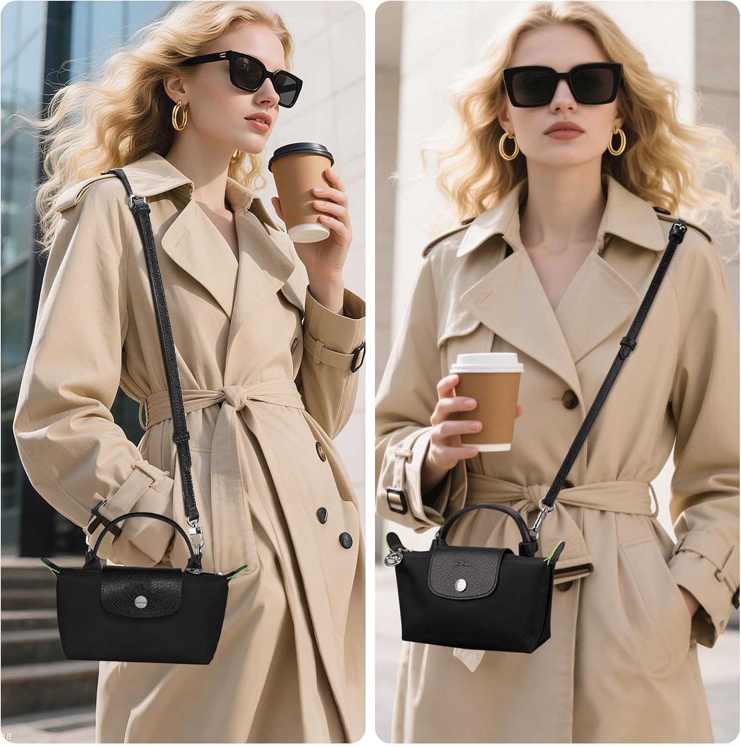 Purse Straps Replacement, Leather Handbag Crossbody Shoulder Strap Kit Adjustable for Mini Longcamp Tote Bag Women