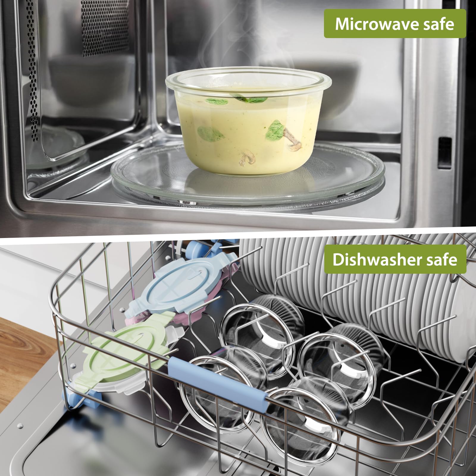 Juego de 8 recipientes de vidrio para preparación de comidas con tapas, herméticos, 2 tazas, recipientes de vidrio resistentes al calor, sin BPA, para sobras de sopa, microondas, lavavajillas y