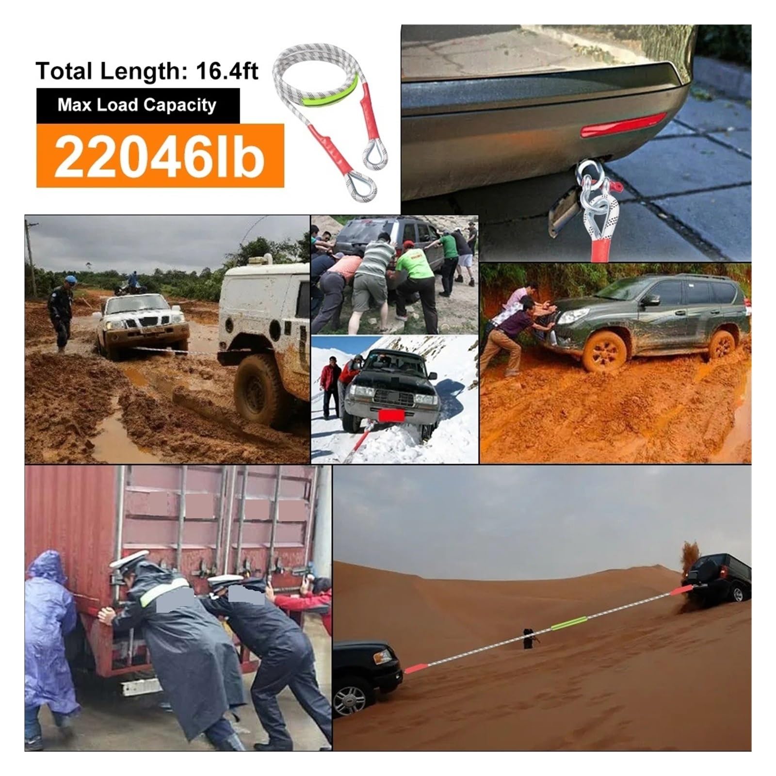 10 Tonnen 5 Meter Abschleppseil for Auto Heavy Duty Offroad LKW Abschleppen Zugband Snatch Anhänger Kabelwinde Traktion Hohe WiderstandsfäHigkeit