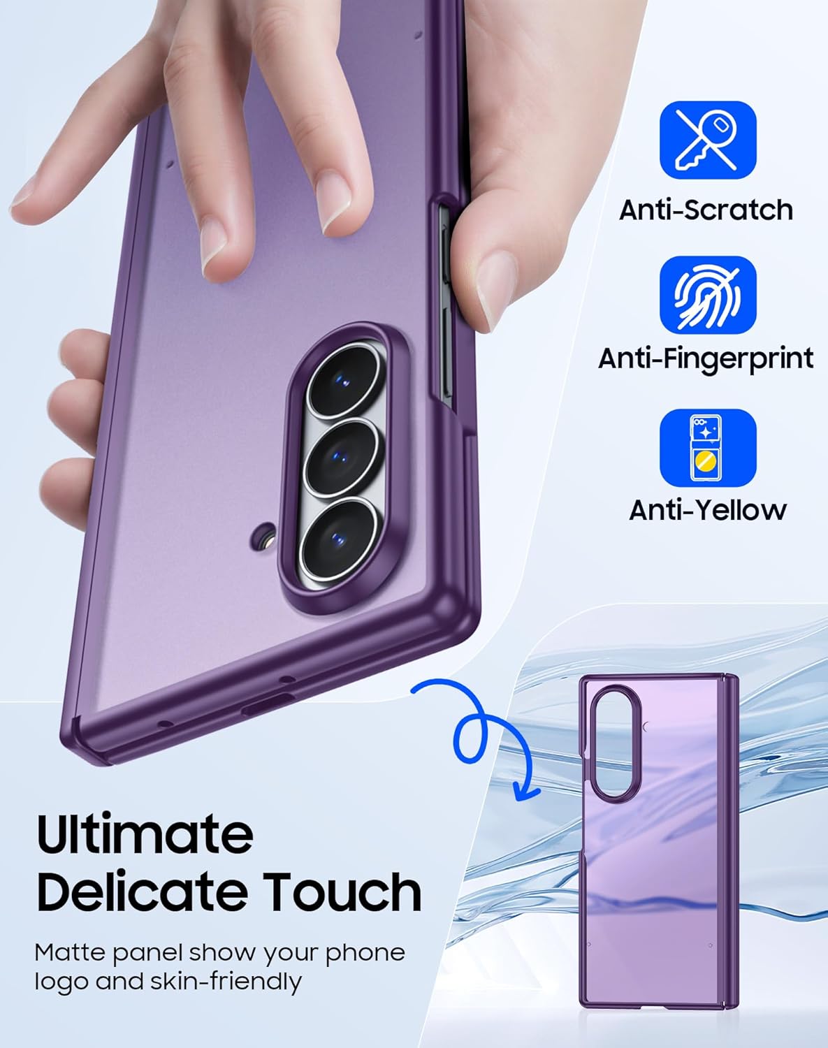 for Samsung Galaxy Z Fold 7 Case with Screen Protector & Built-in Hinge Protection, Skin Feel Ultra Thin Stylish Translucent Matte PC, Wireless Charging Durable Shockproof Cover for Z Fold 7-Purple - Image 6