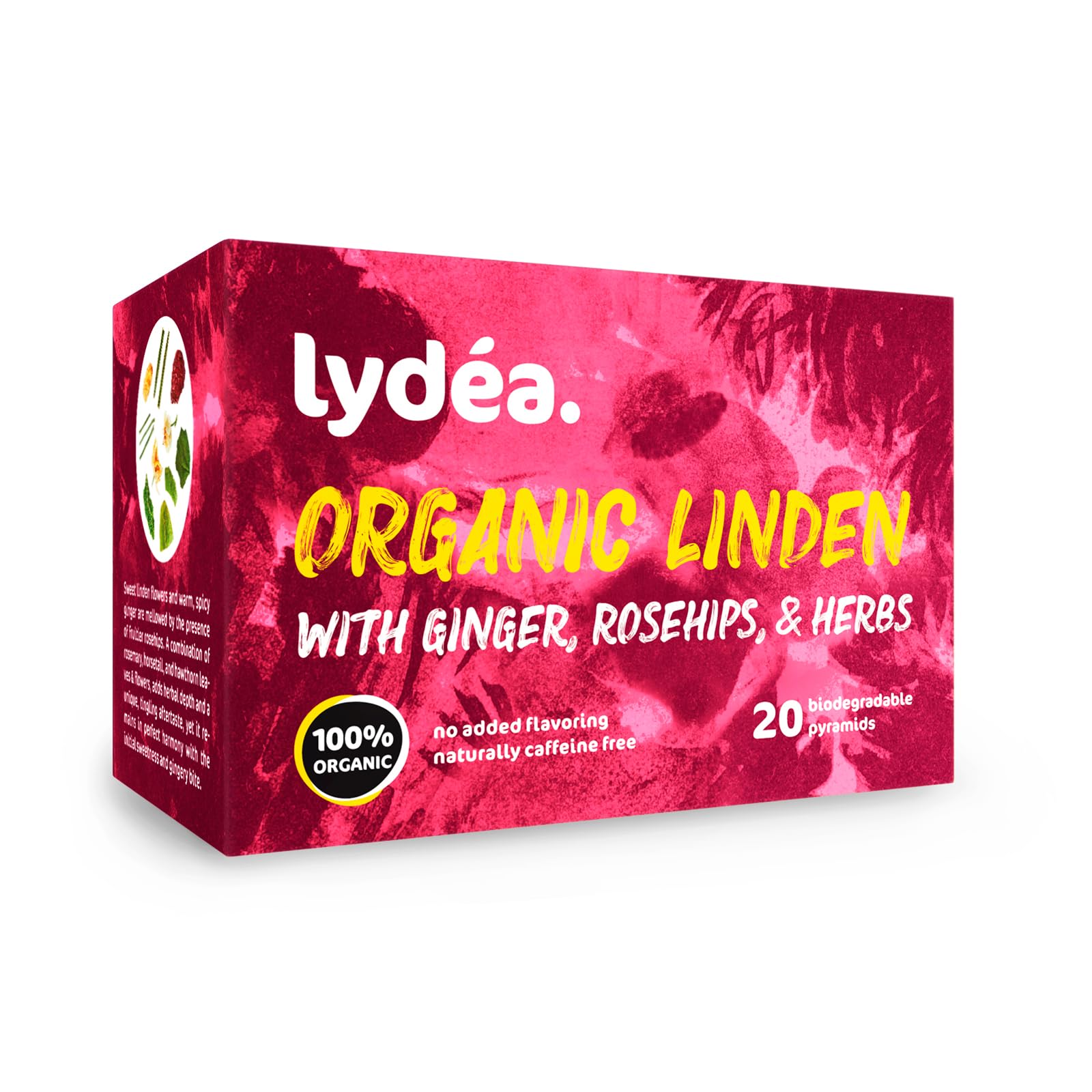 Lydea Tisane bio, tilleul avec gingembre, cynorrhodon et herbes, 60 pyramides, lot de 3 [3 x 20 pyramides]