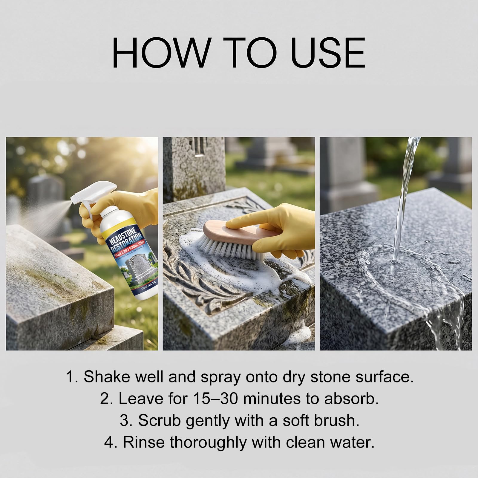 Lápida restauración y limpieza en aerosol, lápida monumento limpiador para granito mármol cementerio monumentos, limpieza y elimina la suciedad y el óxido, restauración y protección de lápidas (5PCS)