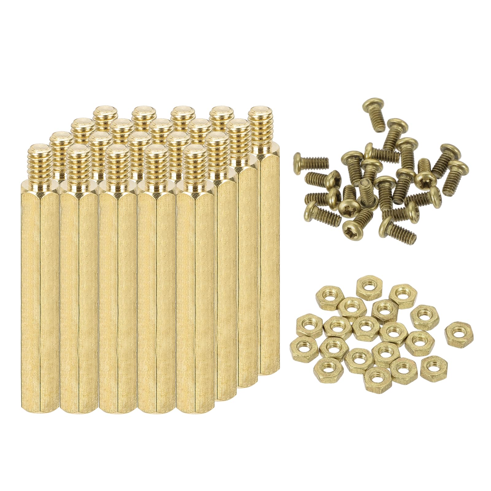 sourcing map M2 Male Brass Hex Spacer Standoffs Screws Nuts, 20 Set Hex Column Screw Nut Assortment Kit M2*18+3 Threaded Standoff for Raspberry Pi PCB Motherboard DIY โ image 1