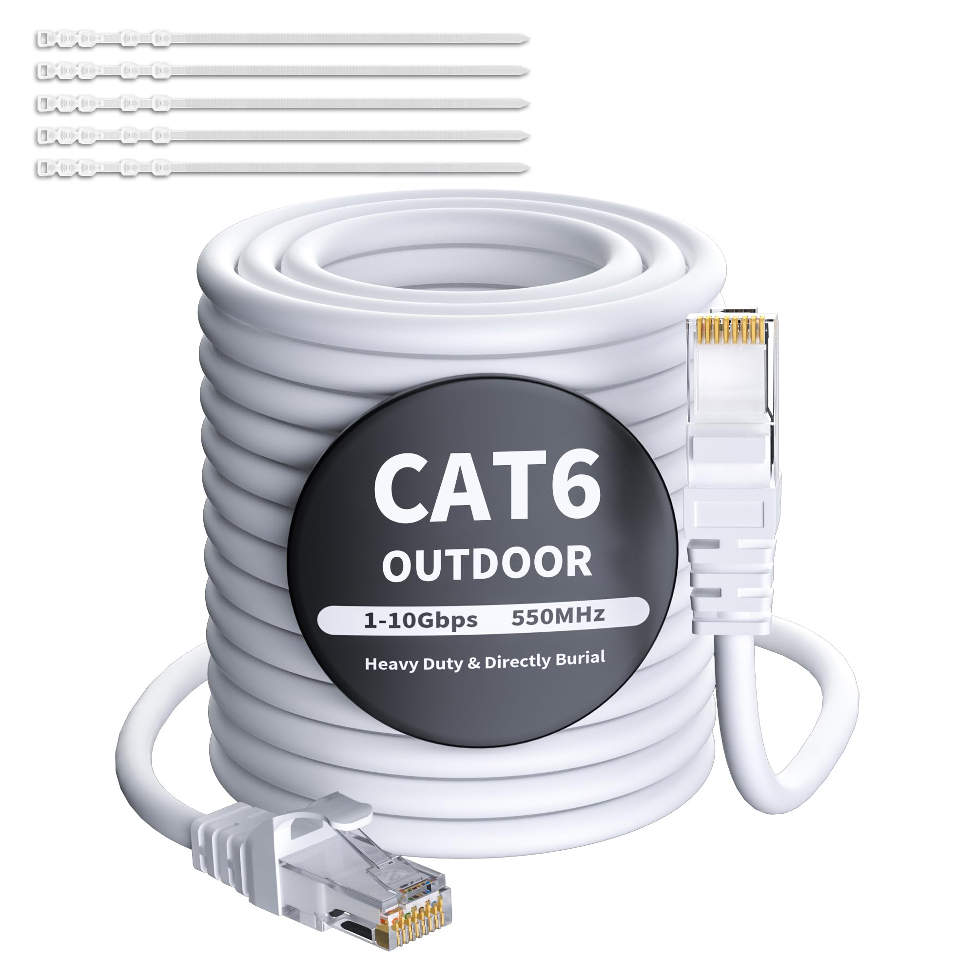Cable Ethernet CAT 6 de 80 metros - blanco,para uso en exteriores,resistente al agua,1.0 Gigabit,UTP, CCA,cable de conexión LAN RJ45 para cámara POE, router, módem, switch + 25 bridas