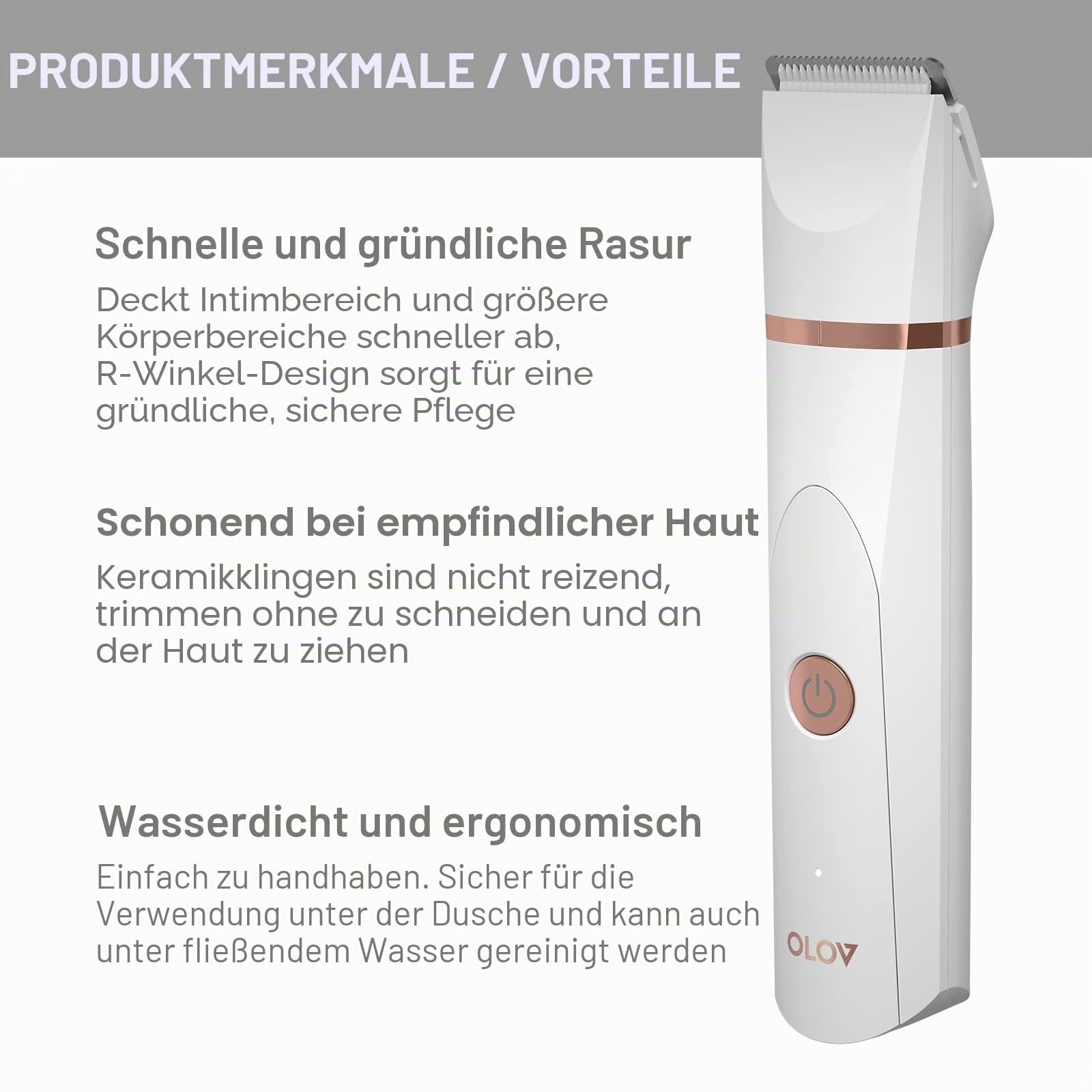 OLOV Rasierer Damen Elektrisch Intimbereich für Frauen mit Nasenhaartrimmer, USB-Ladestation, Keramikklinge, Ladyshaver Damenrasierer Haartrimmer Wasserdicht für Nass und Trocken