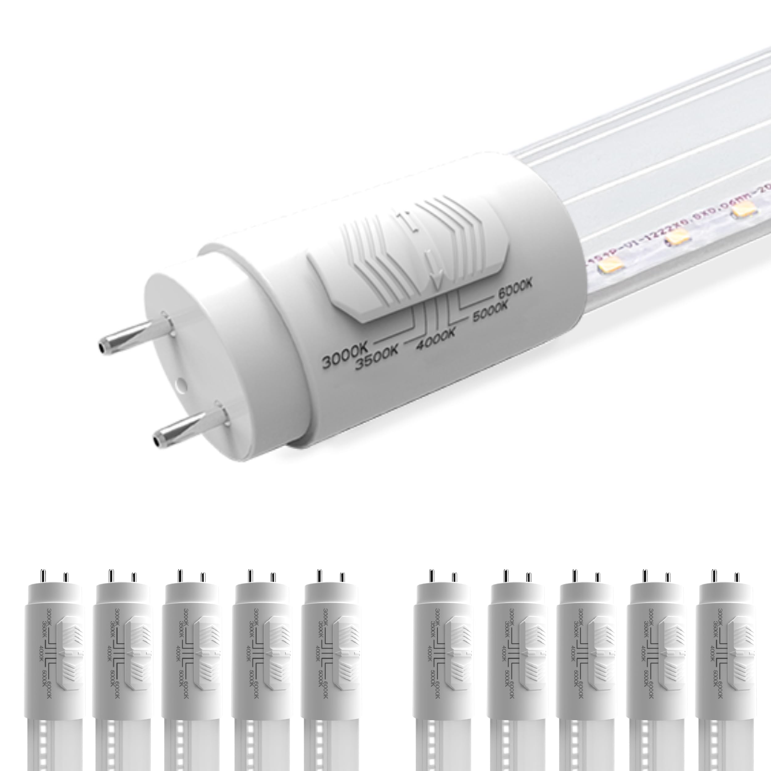 Sunco 10 Pack T8 LED Bulbs 4 Foot, 48 Inch Tube Light Bulb Fluorescent Replacement, Single/Double Ended Hybrid Type A+B, 2400 LM, 20W, Selectable CCT 3000K/3500K/4000K/5000K/6000K, Clear Lens ETL.