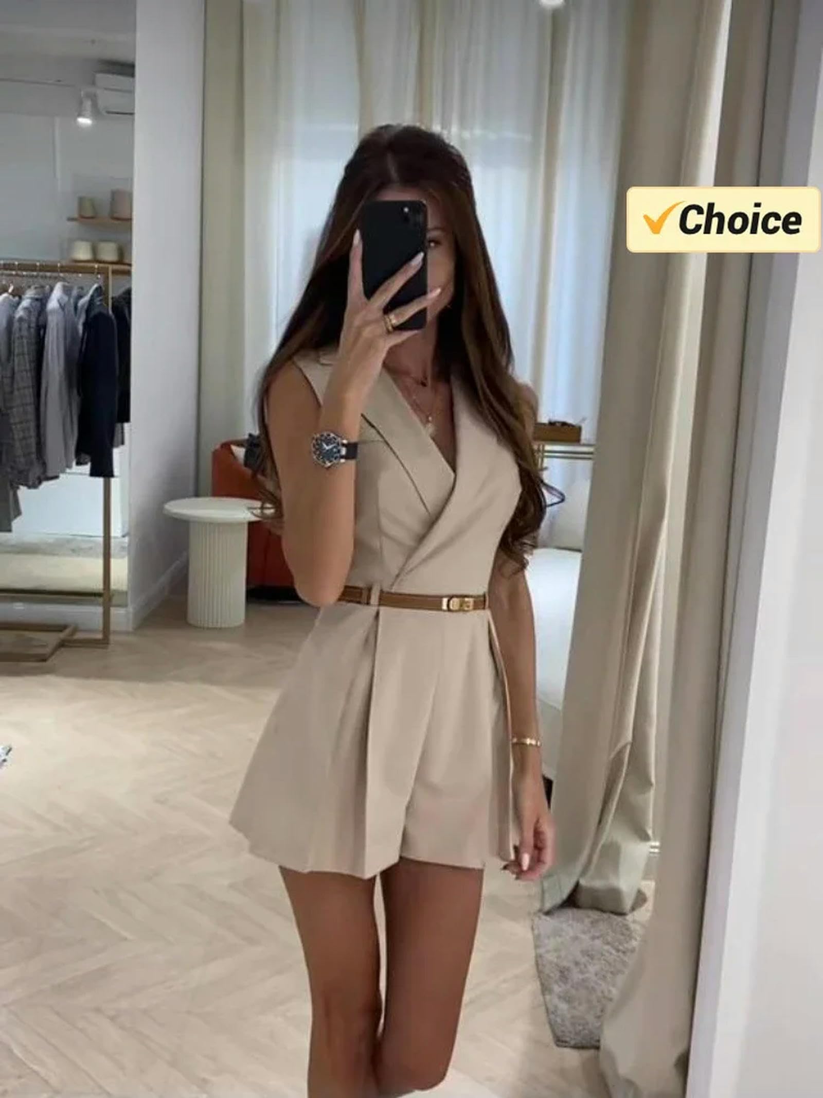 Mono de Traje de Solapa para Mujer de Moda de Verano OL Pantalones Cortos de Estilo de Oficina para Mujer para desplazamientos Profesionales Mono Formal-Albaricoque-M