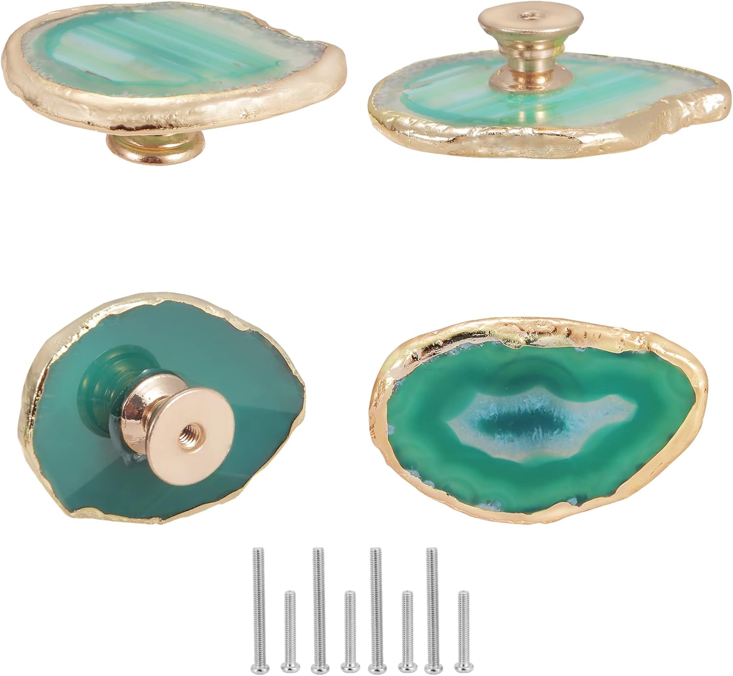Malimali Unique White Agate Cabinet Knobs and Pulls Set of 4,Knobs for Cabinets and Drawers Gold Dresser Knobs Bifold Door Knob for Closet Kitchen Cupboard