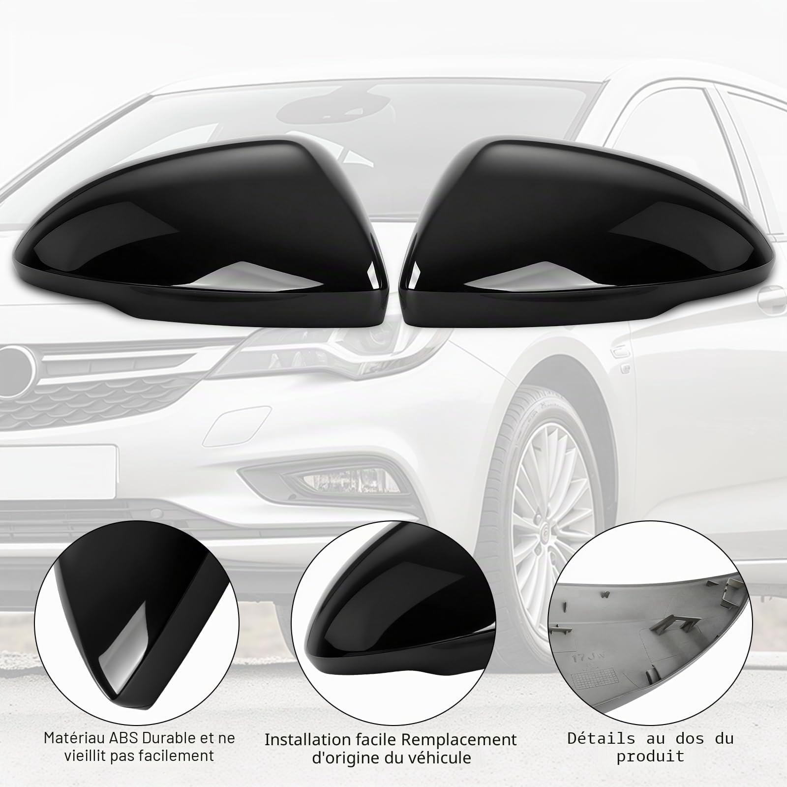 1 Par Capuchon de Rétroviseur Remplacement pour Opel Insignia B/Astra K, Coque Retroviseur Exterieur De Voiture Couvercle Capuchon de Retroviseurs (Noir)