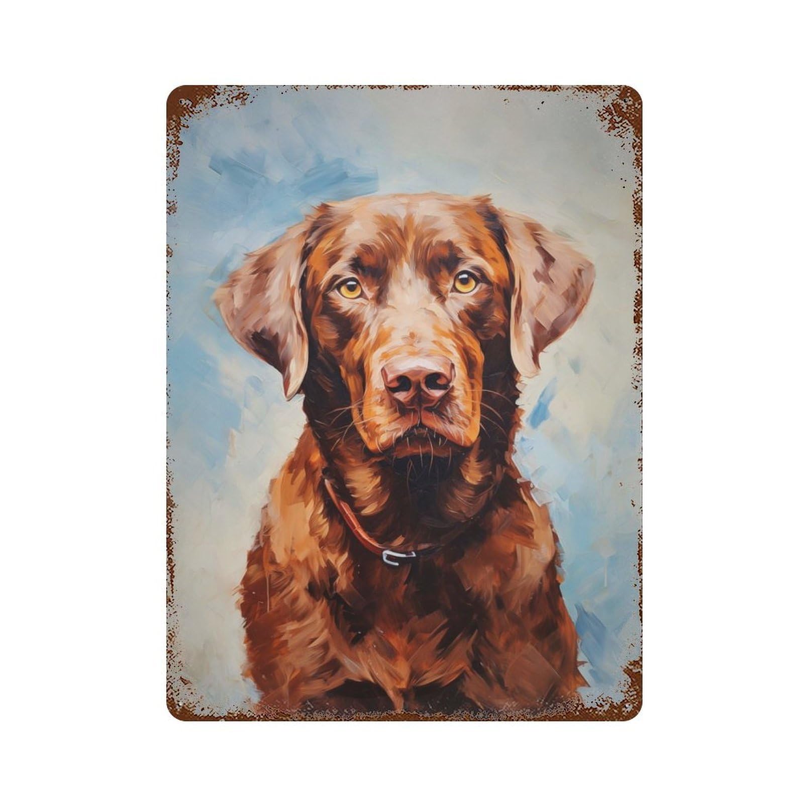Chocolate Labrador Retriev Rustic Tin Plaque 15.7"x11.8", Ideal for Shed, Workshop And Garage Wall Decor
