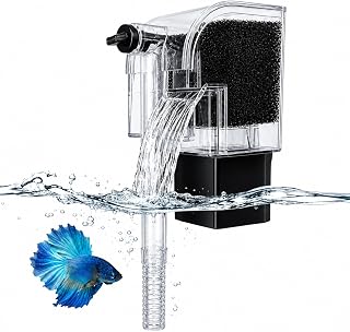 SLOCME Mini Waterfall Aquarium Filter, Adjustable Flow Hang-on-Back Filter for 1-10 Gallon Fish Tanks, Quiet 3W Filter for Betta Fish, Shrimp & Small Aquariums
