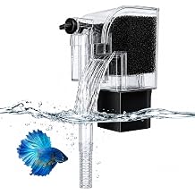 SLOCME Mini Waterfall Aquarium Filter, Adjustable Flow Hang-on-Back Filter for 1-10 Gallon Fish Tanks, Quiet 3W Filter for Betta Fish, Shrimp & Small Aquariums