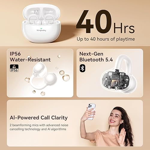 Miniatura 5 de Kinglucky Clip-On Earbuds Comfortable fit & Crystal-Clear Sound, 40H Playtime Open Ear Buds Bluetooth 5.4 Wireless Headphones for Women Ideal for