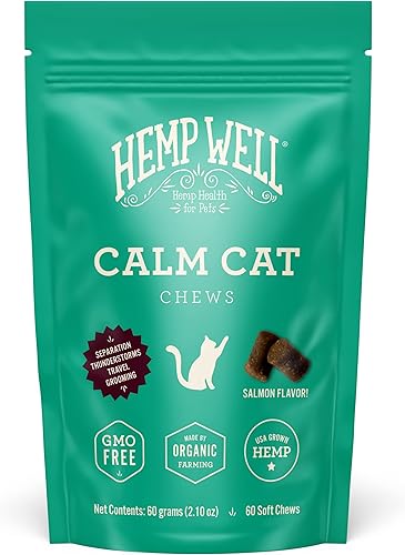 Hemp Well Calm Cat Soft Chews - Fórmula para aliviar la ansiedad y el estrés, ingredientes orgánicos, calma y relaja, mejora el comportamiento, 60