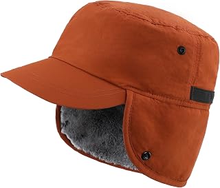 Mens Winter Hat with Brim Warm Earflaps Hat Faux Fur Baseball Cap
