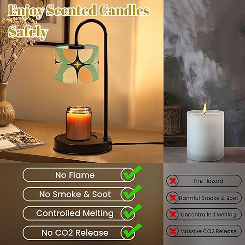 Miniatura 6 de Candle Warmer Lamp with Timer, Mid Century Vintage 1950s Modern Retro Geometric Non-Slip Wireless Remote Control Wax Melts Warmer with 4 Bulbs for