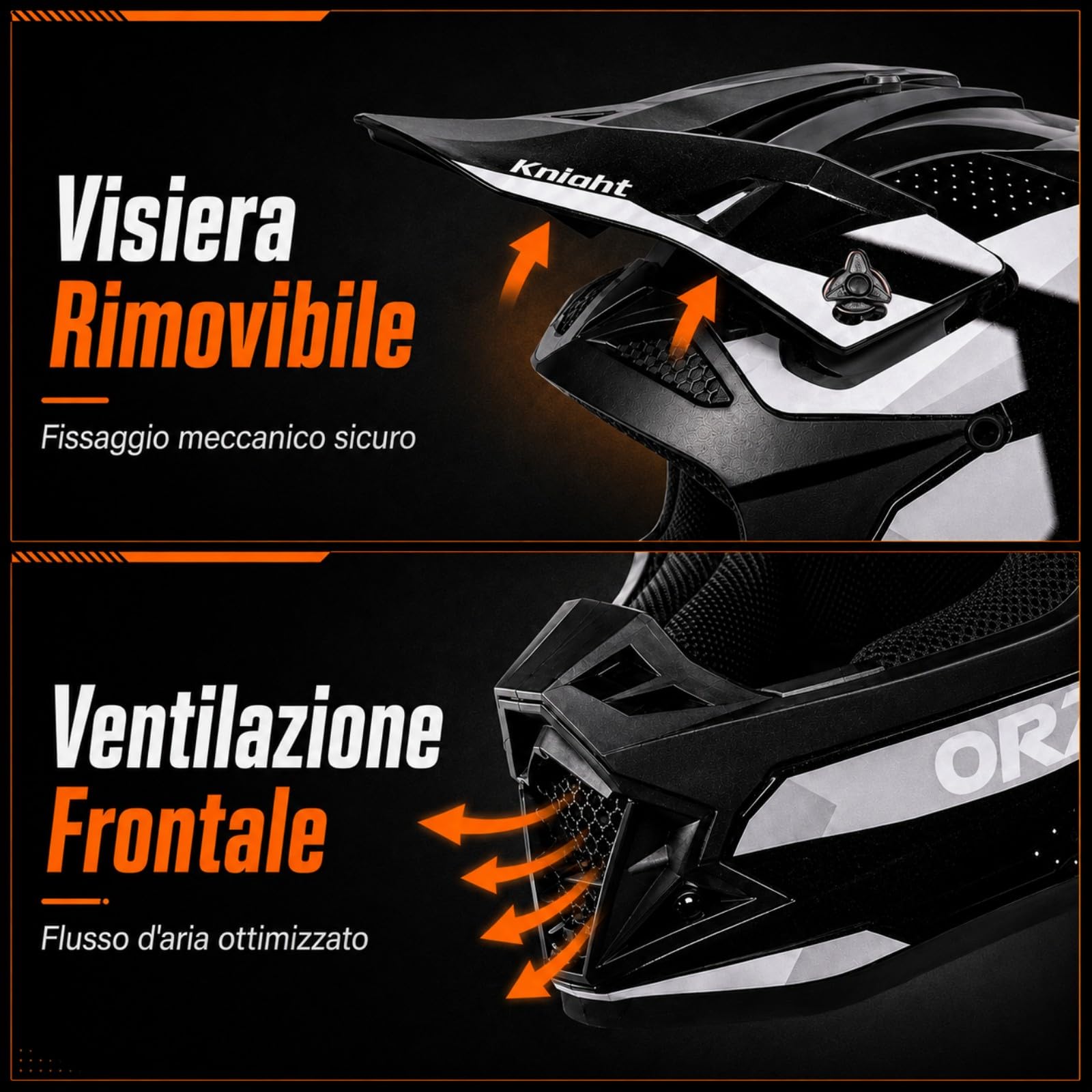 Casco Integrale MTB BMX nero e bianco con Occhiali e Guanti