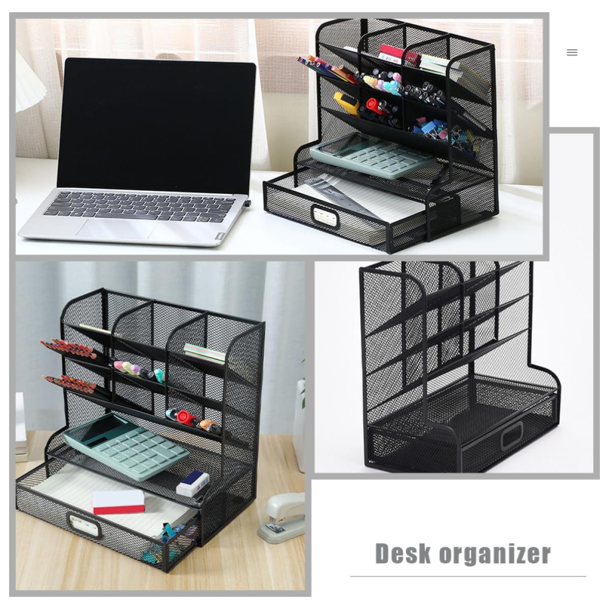 HANABASS Metall Stiftehalter für Schreibtisch mit 9 Fächern Schwarzer Organizer mit Glatten Kanten und Einfache Reinigung für Büro und Klassenzimmer