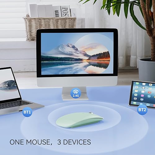 Miniatura 3 de TENMOS Ratón Bluetooth M18, ratón inalámbrico recargable USB C, modo triple (Bluetooth dual+USB) Ratones silenciosos portátiles con receptor USB y