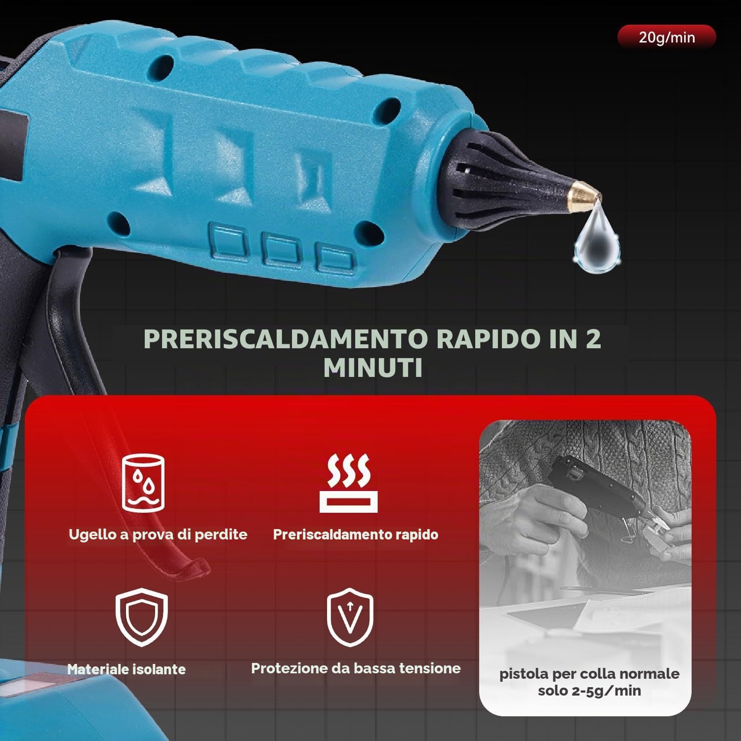 ONEVAN Pistola per colla calda senza fili in silicone, pistola per colla a batteria 100-200°C, riscaldamento rapido in 60s, display digitale, pistola per colla calda con 2 x 2Ah batterie e 10 x colla