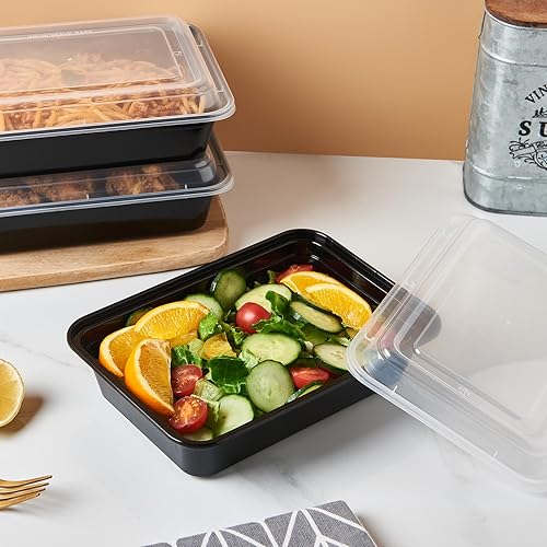 Miniatura 6 de CIAO! Recipiente de alimentos rectangular negro moldeado por inyección de 32oz con tapa (150caja)