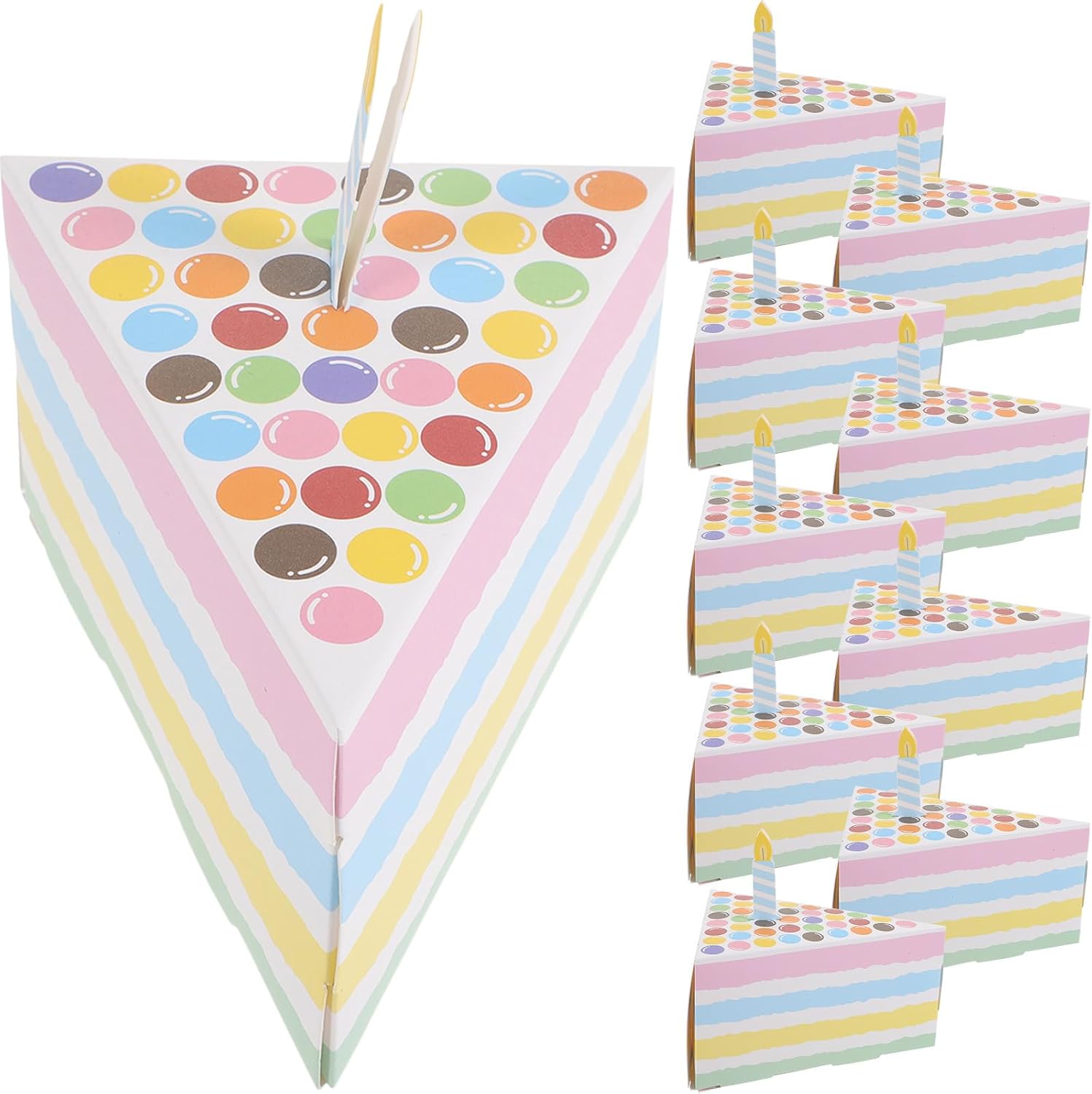 Yardwe Triangle Cake Shaped Candy Boxes Paper Goodie Boxes with Colorful Polka Dots Pink 10pcs for Birthday Party Treat Packaging and Presentation