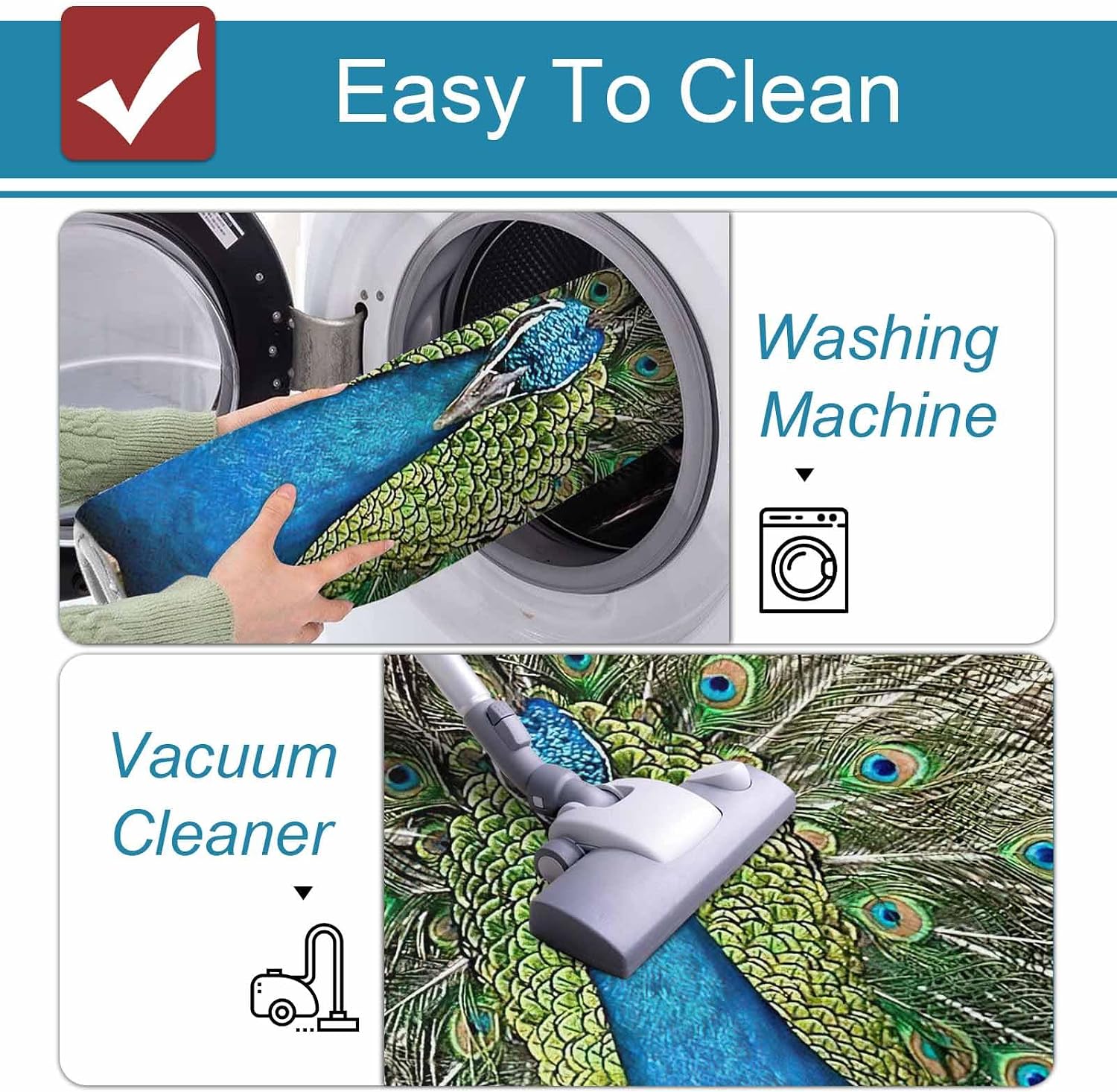 Prime Leader Animal Green Kitchen Mat Set 2 Pieces Peacock Non Slip Kitchen Rugs Washable Runner Rug Mats for Sink Laundry (23.6" x 35.4"+23.6" x 70.9")