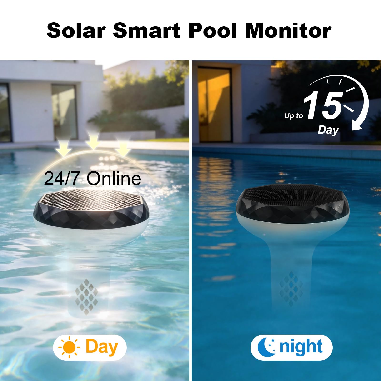 Testeur Solaire Intelligent pour Piscine - WiFi 6 en 1 - Testeur de pH EC ORP TDS - Sel et température - Testeur Flottant pour Piscine, Jacuzzi et Spa - Surveillance Via Application