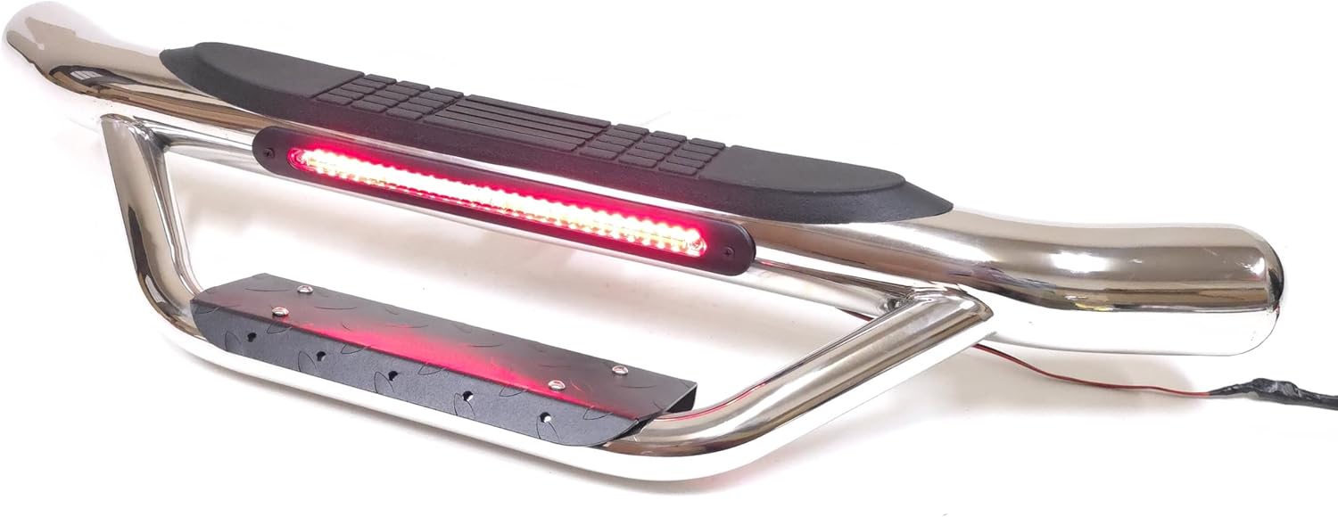 36" Long Tow Hitch Step Bar Guard with LED Brake Light Fit 2" Receiver Truck Heavy Duty Steel Anti Slip Pad 6.5" Round End Chrome Finish