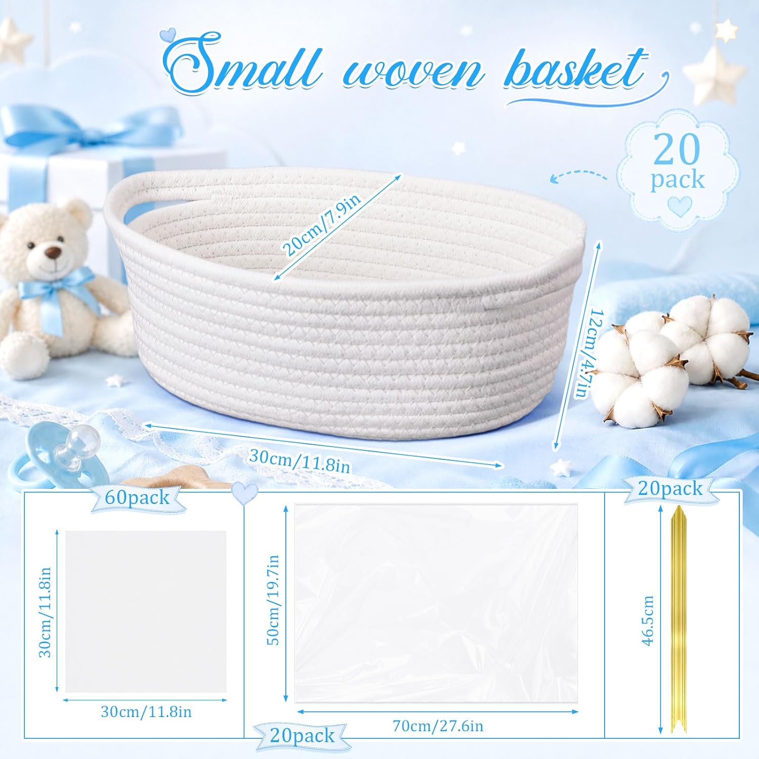 OBreezify 20 Sets Small Woven Gift Basket with Handle, 12"x 8"x 5"