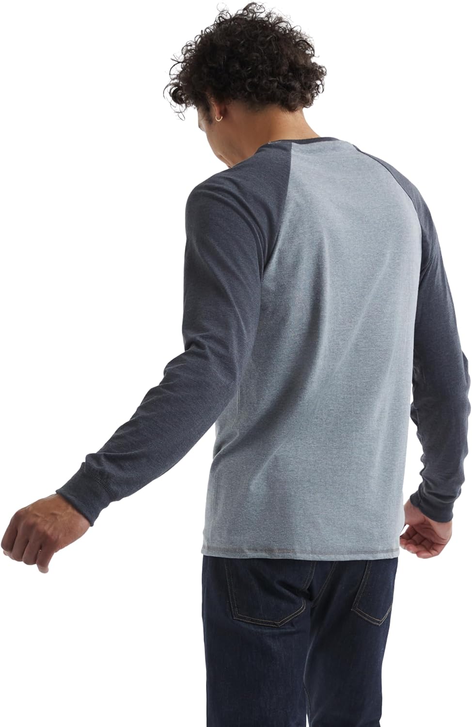 Hanes mens Beefy Long Sleeve Three-button Henley Shirt, Oxford Gray/Navy Heather, Medium US - Image 6