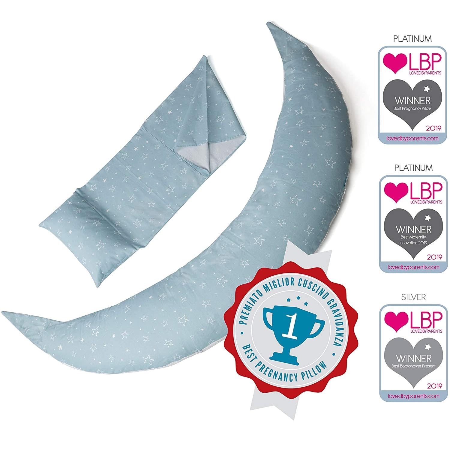 Nuvita 7100 DreamWizard Cuscino Gravidanza e Allattamento - 12 in 1 con Supporto Regolabile – Microsfere – Anallergico e Traspirante – Prodotto in Italia (Grey Star)