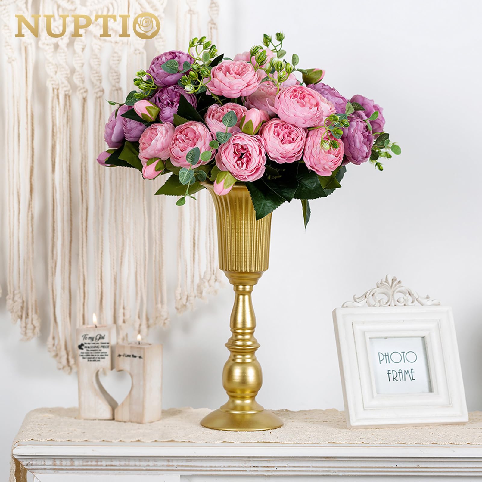 Nuptio 2 Centros De Mesa Para Mesa De Boda, Jarrón De Trompeta De Metal De 24 Pulgadas De Alto Jarrones De Flores Para Fiesta Cena Centro De