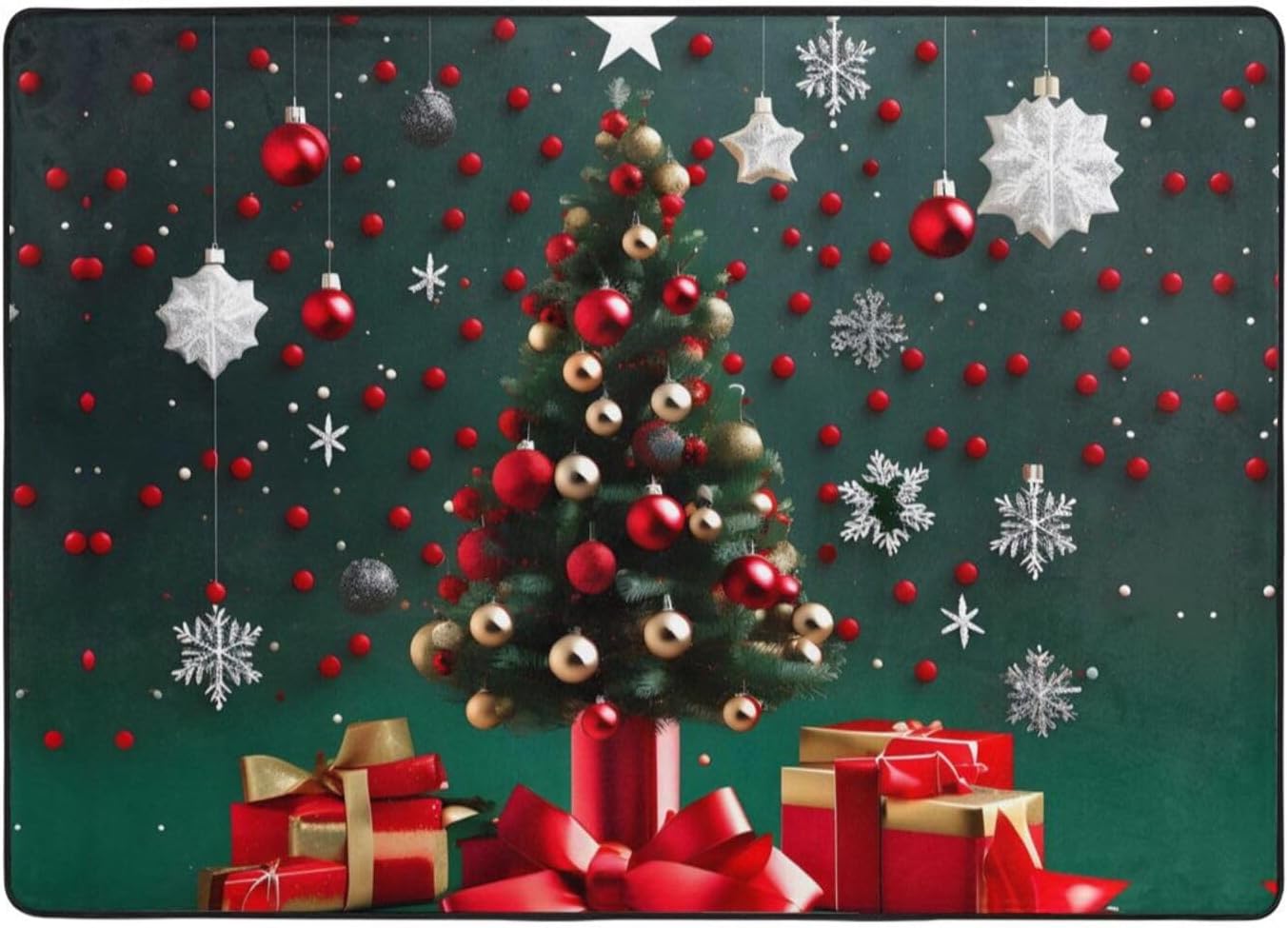 Round Ball Christmas Tree Carpet 80x58 Inches - Comfortable, Soft, Wear-Resistant, Non-Slip, Suitable for Bedrooms, Living Rooms and Other Scenes.